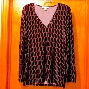 Michael Kors navy blue brown geometric print v neck grommet tunic Small top